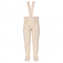 Rib tights with elastic suspenders LINEN
