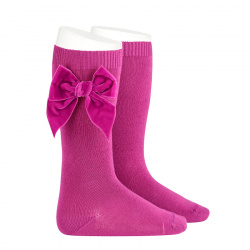 Knee socks with side velvet bow PETUNIA