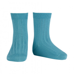 Basic rib short socks STONE BLUE