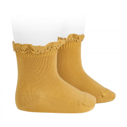 Short socks with lace edging cuff MUSTARD