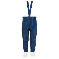 Merino wool-blend leggings w/elastic suspenders NAVY BLUE