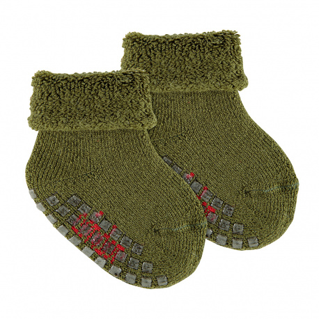 Merino wool-lblend terry non-slip socks MOSS