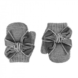 One-finger mittens with velvet bow LIGHT GREY