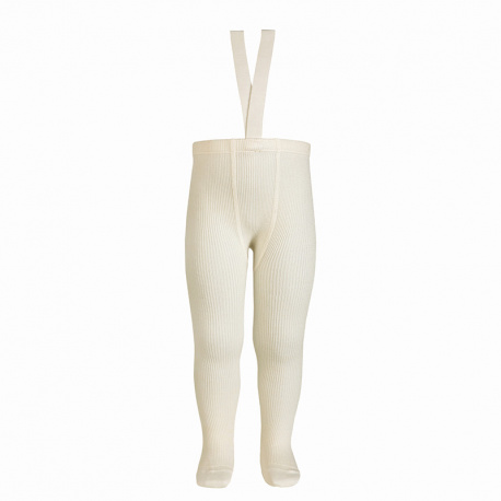 Merino wool-blend tights w/elastic suspenders BEIGE