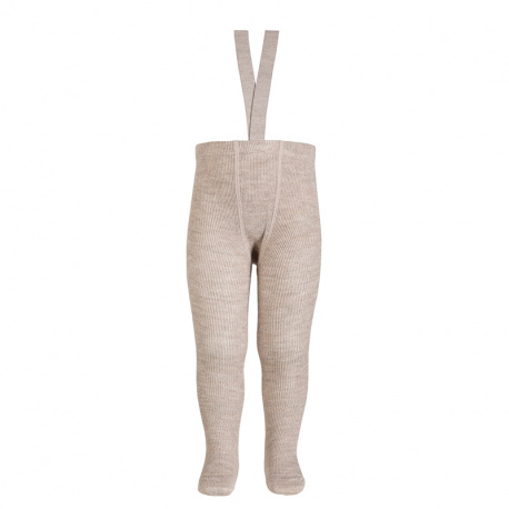 Merino wool-blend tights w/elastic suspenders OATMEAL