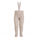 Merino wool-blend tights w/elastic suspenders NOUGAT