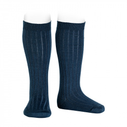 Merino wool-blend rib knee socks NAVY BLUE