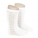 Side openwork knee-high warm-cotton socks WHITE