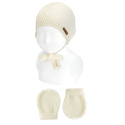 Merino blend set small relief hat and mittens BEIGE