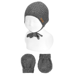 Merino blend set small relief hat and mittens LIGHT GREY