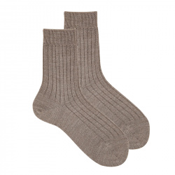 Merino wool rib short socks SAND