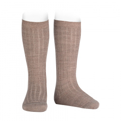 Merino wool rib knee-high socks GREY