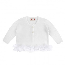 Shop the Garter stitch cardigan with tulle waist WHITE Condor. Available in a wide variety of colors to match with leotards, socks, and bonnets. Knitwear cardigans and also bolero cardigans for girls made of 100% cotton. Ideal as basics for back to school uniforms and for communions, weddings and baptisms.