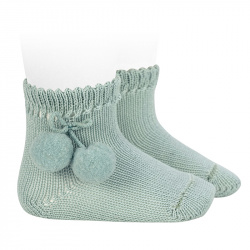 Perle short socks with pompoms SEA MIST