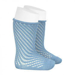 Buy Net openwork perle knee high socks w/rolled cuff BLUISH in the online store Condor. Made in Spain. Visit the BABY ELASTIC OPENWORK SOCKS section where you will find more colors and products that you will surely fall in love with. We invite you to take a look around our online store.