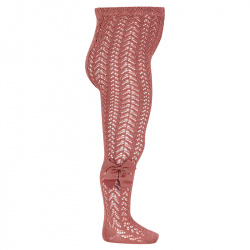 Openwork perle tights with side grossgrain bow TERRACOTA