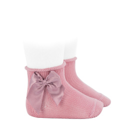 Perle baby booties with satin bow and rolled cuff PALE PINK