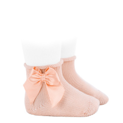 Perle baby booties with satin bow and rolled cuff NUDE