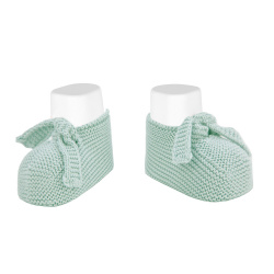 Garter stitch baby booties with knot SEA MIST