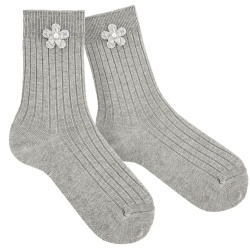 Ribbed socks with matching flower application ALUMINIUM