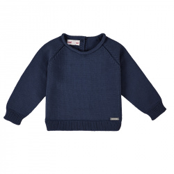Rolled neck sweater with buttons at theback NAVY BLUE