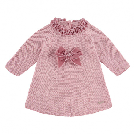 Buy Garter stitch dress with velvet bow PALE PINK in the online store Condor. Made in Spain. Visit the AUTUMN-WINTER KNITWEAR section where you will find more colors and products that you will surely fall in love with. We invite you to take a look around our online store.