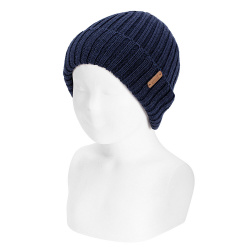 Buy Merino wool-blend fold-over ribbed beanie NAVY BLUE in the online store Condor. Made in Spain. Visit the ACCESSORIES FOR KIDS section where you will find more colors and products that you will surely fall in love with. We invite you to take a look around our online store.