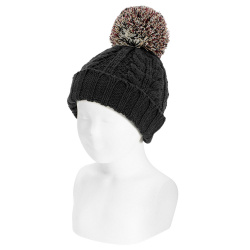 Compra Chunky knit hat with multicolour pompom BLACK en la tienda online Condor. Fabricado en España. Visita la sección SALES donde encontrarás más colores y productos que seguro que te enamorarán. Te invitamos a darte una vuelta por nuestra tienda online.