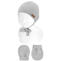 Merino blend set with small relief (hat+mittens) ALUMINIUM