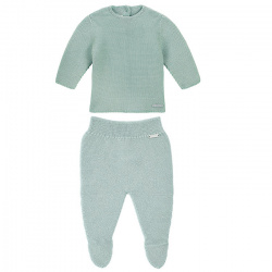 Garter stitch set (sweater + footed leggings) SEA MIST