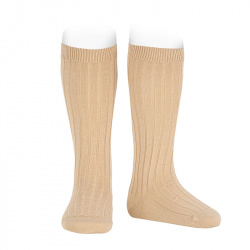 Merino wool-blend rib knee socks BEIGE