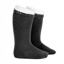 Buy Knee socks with lace edging cuff BLACK in the online store Condor. Made in Spain. Visit the LACE TRIM SOCKS section where you will find more colors and products that you will surely fall in love with. We invite you to take a look around our online store.