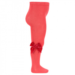 Cotton tights with side velvet bow CORAL