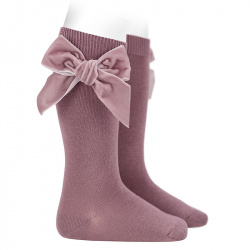 Cotton knee socks with side velvet bow IRIS
