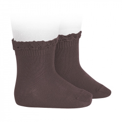 Short socks with lace edging cuff TRUFFLE