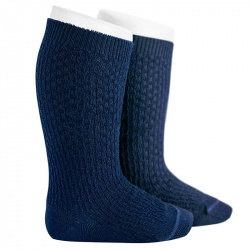 Merino wool-blend patterned knee socks NAVY BLUE