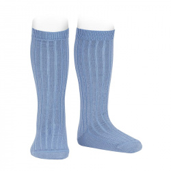 Merino wool-blend rib knee socks BLUISH
