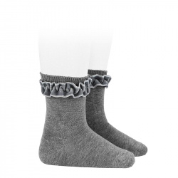 Short socks with velvet ruffle cuff LIGHT GREY