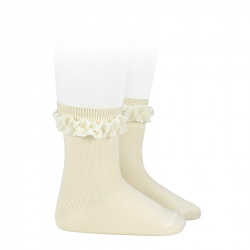 Short socks with velvet ruffle cuff BEIGE