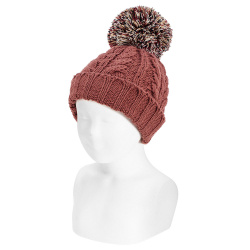 Chunky knit hat with multicolour pompom MARSALA