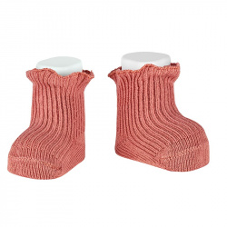 Warm cotton ribbed socks with curling TERRACOTA