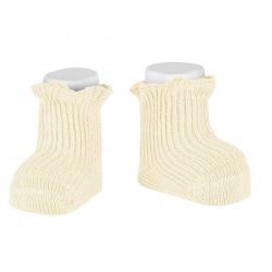 Warm cotton ribbed socks with curling BEIGE