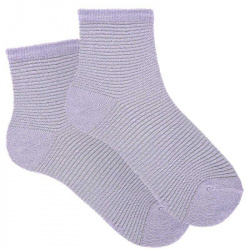 Metallic yarn short socks with striped stitch MAUVE