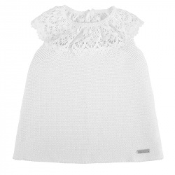 Garter stitch dress with tulle WHITE