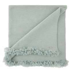 Garter stitch shawl with tulle SEA MIST