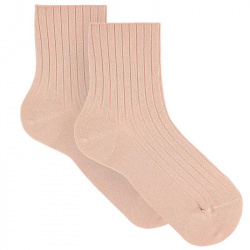 Woman modal 8x2 rib loose fitting anklesocks OLD ROSE