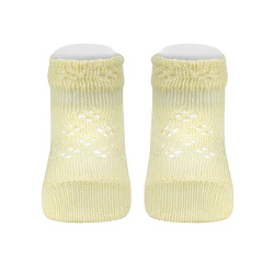 Openwork extrafine perle socks with fancy cuff BUTTER