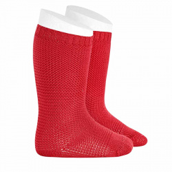Garter stitch knee high socks RED