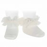 Buy Frill tulle ankle socks CREAM in the online store Condor. Made in Spain. Visit the LACE AND TULLE BABY SOCKS section where you will find more colors and products that you will surely fall in love with. We invite you to take a look around our online store.