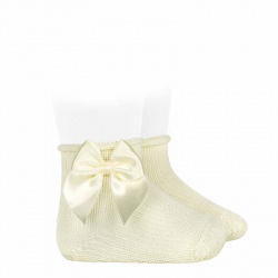 Perle baby booties with satin bow and rolled cuff BEIGE